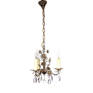 Brass Lead Crystal Ernst Palm Chandelier For Sale