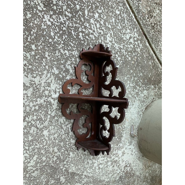Vintage Wooden Corner Wall Shelf With Intricate Carved Design For Sale - Image 4 of 4