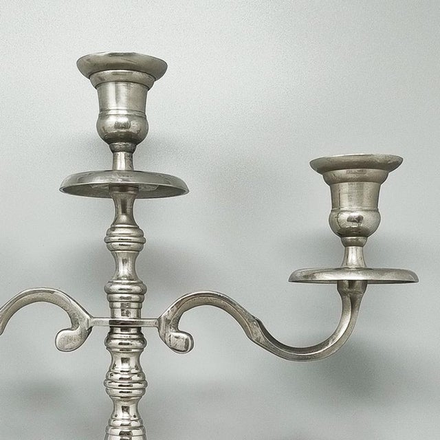 1950s Handmade 3-Candle Candelabra in Stainless Steel For Sale - Image 5 of 9