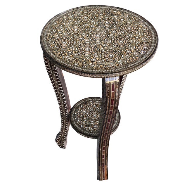 Vintage Marquetry Wood Inlay Round Side Table, Circa 1940 For Sale - Image 4 of 11