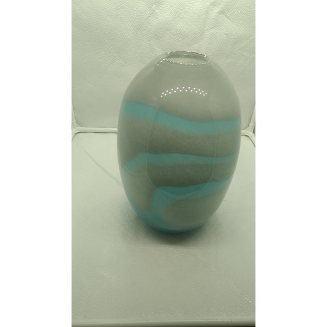 Mid 20th Century Murano Blown Glass Art Glass Swirl Vase Urn in Blue, Brown, and White For Sale - Image 6 of 6