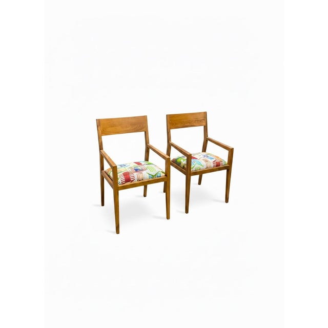 Mid-Century Modern Mid Century Modern Teak Arm Chairs, Upholstered Seat, Tapered Legs, Minimalist Design For Sale - Image 3 of 9