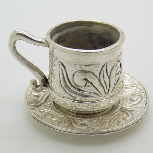 Vintage Italian Handmade Genuine Silver Coffee Cup and Saucer Dollhouse Miniature, 1970s, Set of 2 For Sale - Image 11 of 11