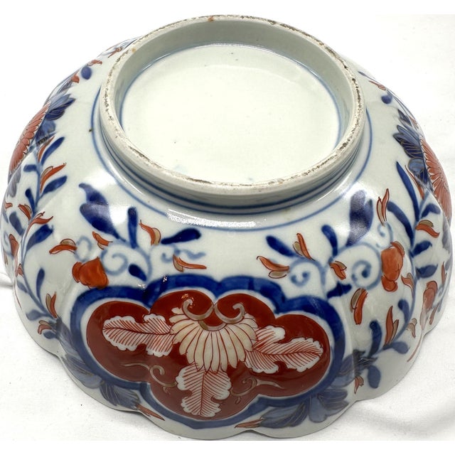 19th Century Japanese Meiji Imari Kinrande Porcelain Scalloped Iris Bowl 10 Inch For Sale - Image 14 of 16