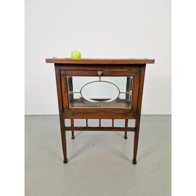 Wood Vintage Tea Cabinet with Facet-Cut Diamond Glass Door and Tray, 1950s For Sale - Image 7 of 11