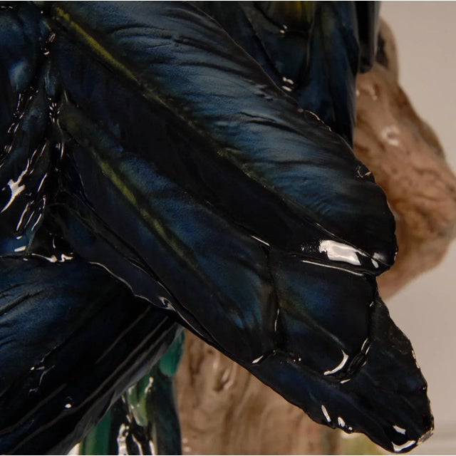 Art Deco Ceramic Parrot Italian Sculpture Majolica Bird Hand Crafted Macaw Parrot For Sale - Image 9 of 12