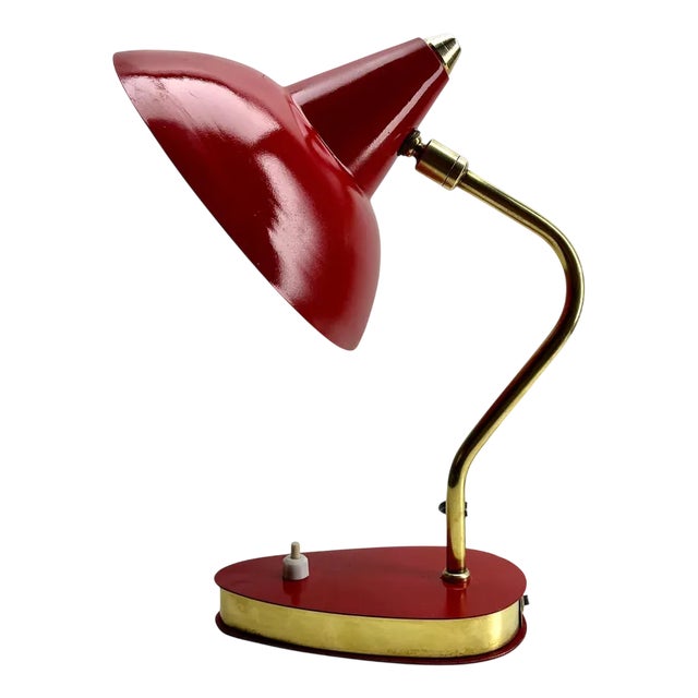 Vintage Red Adjustable Table Lamp, 1950s For Sale