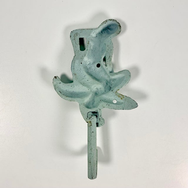 Aqua 1970s Vintage Nautical Coastal Cast Iron Verdigris Mermaid Wall Hook. For Sale - Image 8 of 10