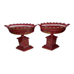 Mid 20th Century French Red Tole Planters - a Pair