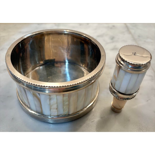 Early 21st Century Ralph Lauren Mother‑of‑Pearl Wine Coaster & Bottle Stopper Set — Luxe Barware, Bar Cart Styling, Coastal Glam, Palm Beach Regency, Barware For Sale - Image 5 of 10