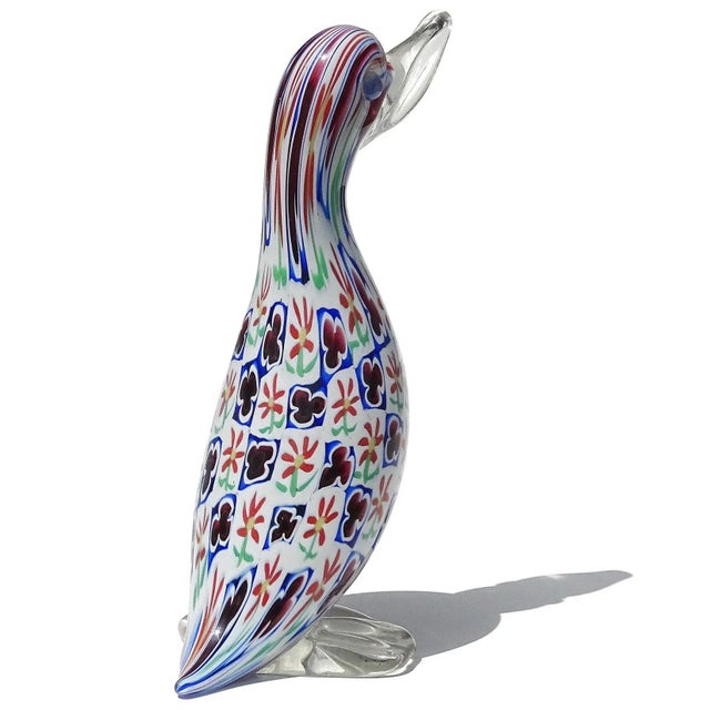 Late 20th Century Fratelli Toso Murano Vintage Millefiori Daisy Clover Flower Mosaic Italian Art Glass Duck Figurine Sculpture For Sale - Image 5 of 7