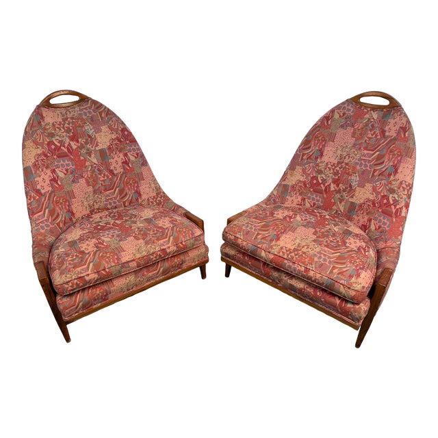 Pair of Mid-Century Gondola Style Handle Backed Lounge Chairs For Sale