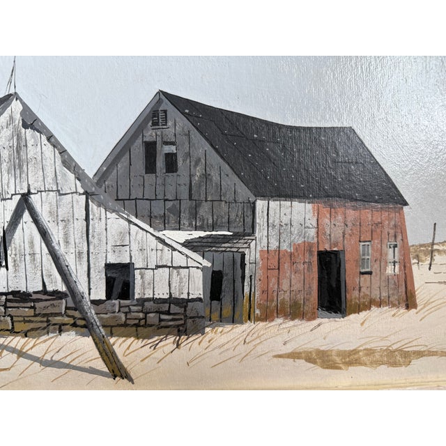 1970s 1970s John Austin Nantucket Artist Original Painting of Barns in Shelton, Ct For Sale - Image 5 of 6