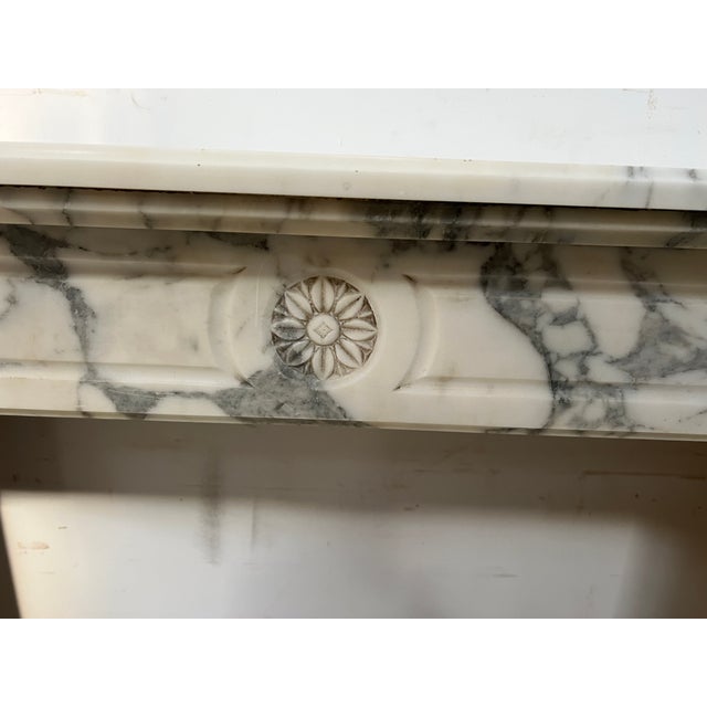 Louis XVI Style Fireplace in White Carrara Veined Marble, 19th Century For Sale - Image 15 of 16