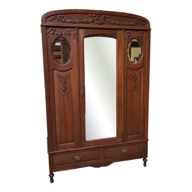 Antique Art Nouveau Wardrobe, 1890s For Sale