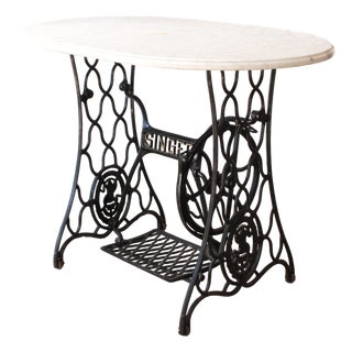 Early 20th C. Carrera Marble & Singer Sewing Machine Console For Sale