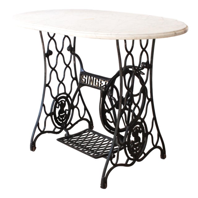 Early 20th C. Carrera Marble & Singer Sewing Machine Console For Sale