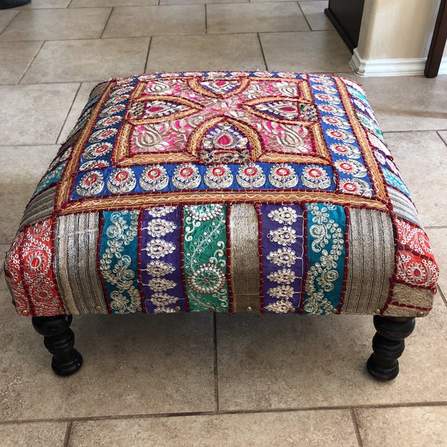 Oversized Indian Multi Color Patchwork Ottoman Floor Stool Chairish