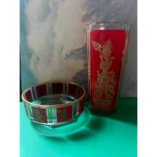 1970s Asian Culver Thai Goddess Glass and Bowl Pair For Sale - Image 4 of 12