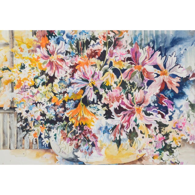 1990s Spring Bouquet, Large-Scale Vintage Floral Watercolor Still Life by Royce Thyberg Gordon For Sale - Image 5 of 8