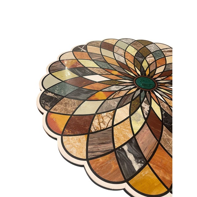 Early 20th C. Italian Pietra Dura Geometric Flower Center Table W/ Marble Base For Sale - Image 4 of 10