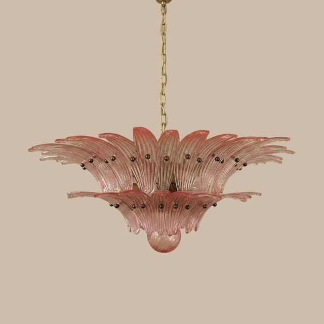 Murano Mid-Century Modern Murano Chandelier Original Palmette, 58 Pink Glasses - Pair For Sale - Image 4 of 6