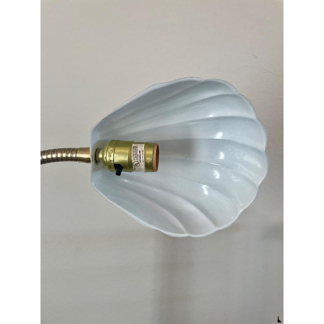 1970s MCM Alsy Style Clamshell Scalloped Gooseneck Pharmacy Floor Lamp For Sale - Image 4 of 15