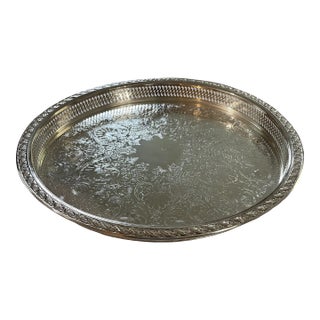 1960’s “Spring Flowers” Wm. Rogers & Son Silver Plate Gallery Tray Lazy Susan For Sale