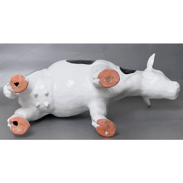 White Large Vintage Artisanal California Pottery Dairy Cow For Sale - Image 8 of 9