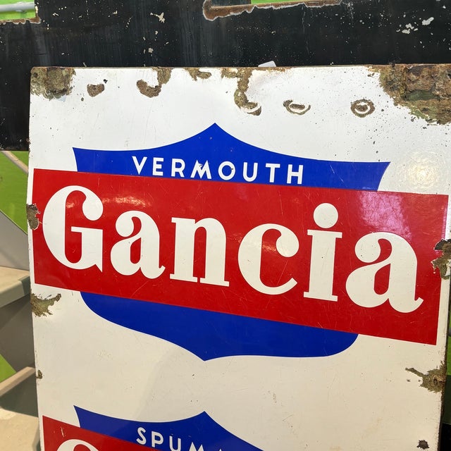 Metal Antique Iron Advertising Sign for Sparkling Wines and Vermouth, 1940s For Sale - Image 7 of 10