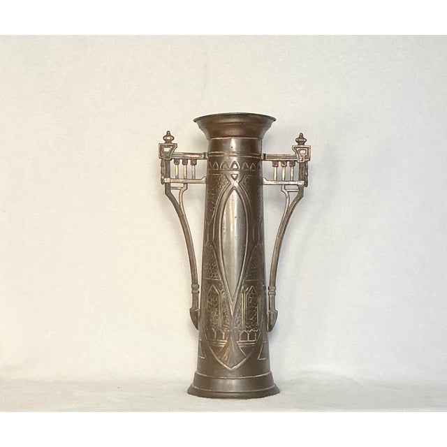 Art Nouveau Antique Art Nouveau Copper and Brass Twin-Handled Vase, Attributed to Beldray England, Circa 1890 and 1919 For Sale - Image 3 of 12