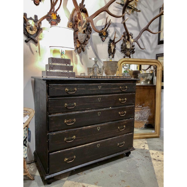 1900s French Distressed Black Finish Five Drawer Commode Chairish