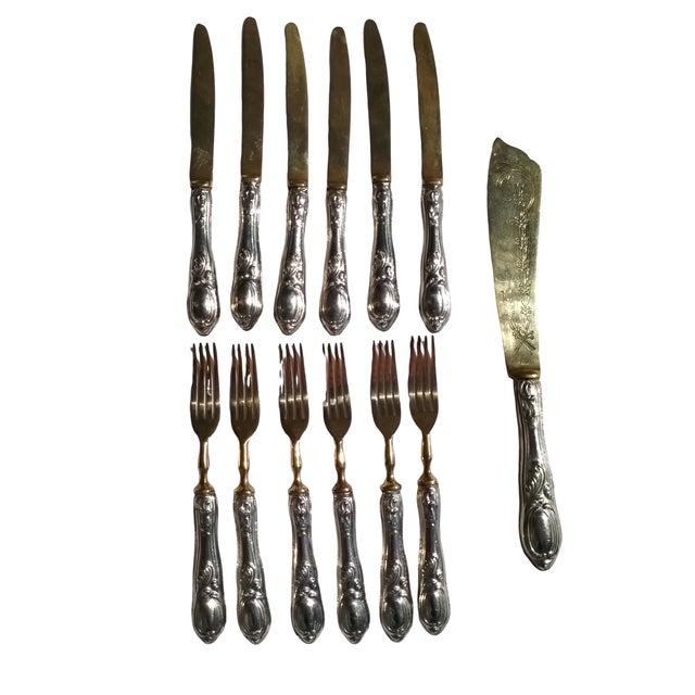 Metal Silver Dessert Cutlery Set, 1950s, Set of 13 For Sale - Image 7 of 12