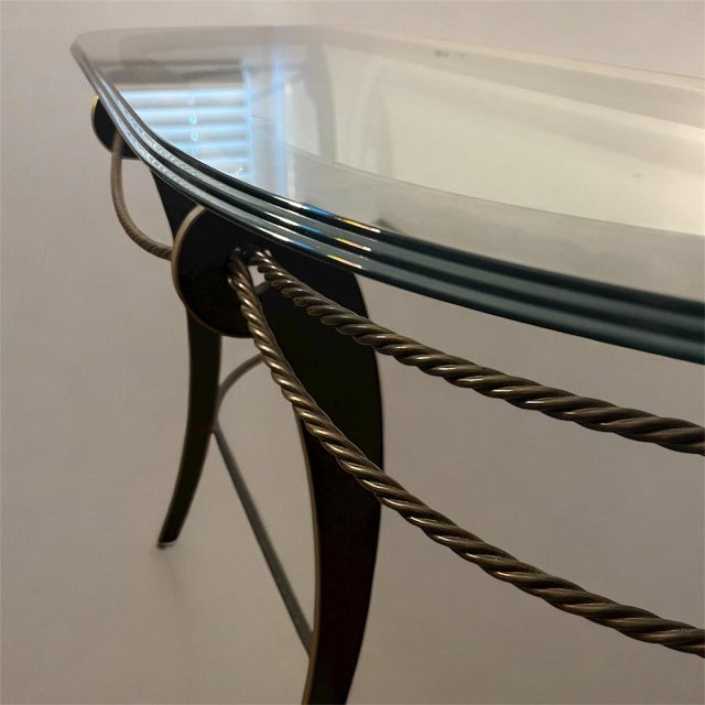 Cyber Monday Flash Sale - Vintage Rope Twist Glass & Metal Console Table For Sale - Image 4 of 10