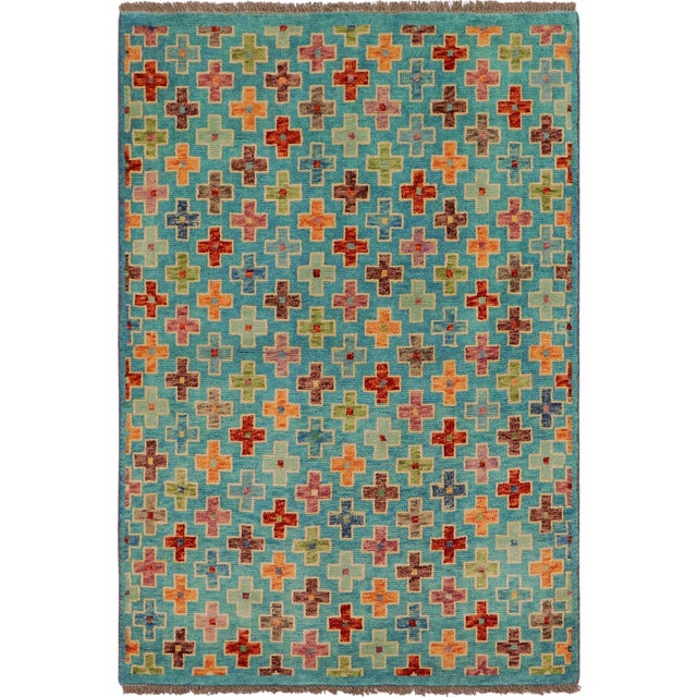 Boho Chic Balochi Blue/Rust Wool Rug - 3'4''x4'11'' For Sale - Image 11 of 11