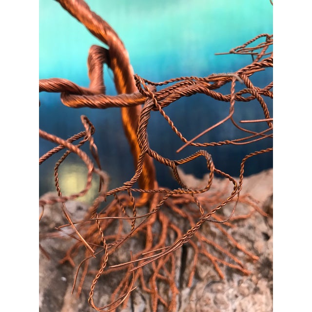 Organic Modern Copper Wire Tree on Wood Sculpture For Sale - Image 9 of 12