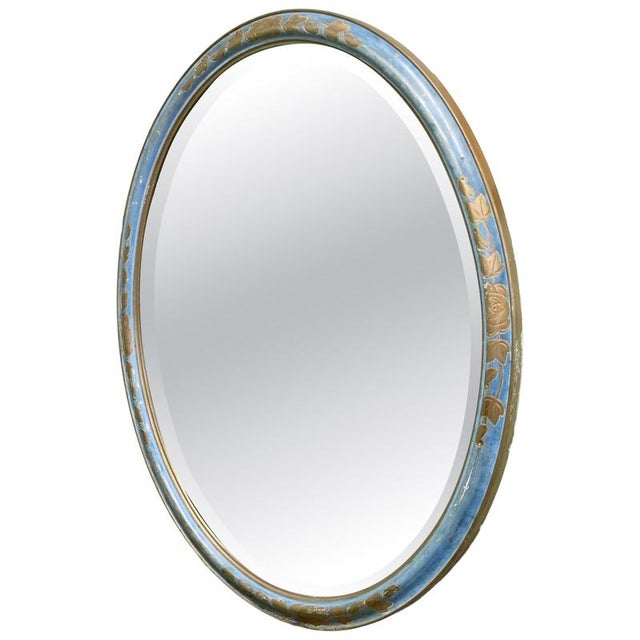 Paint Art Deco Blue Oval Mirror with Oval Frame, 1930 For Sale - Image 7 of 7