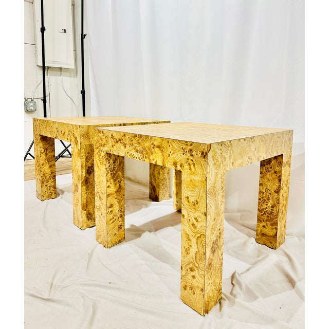 Mid 20th Century Pair Vintage Mid Century Modern Faux Burl Parsons Tables For Sale - Image 5 of 7