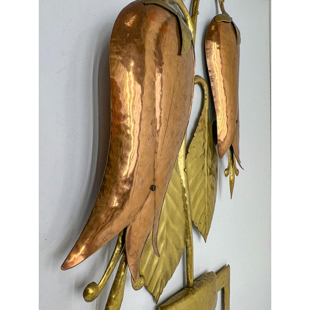 Vintage Brass and Copper Wall Sculpture Flowers in Vase, 1970s For Sale - Image 12 of 18