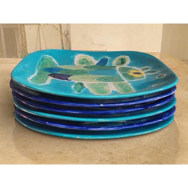 1960s Vintage Ceramic Plates from Vallauris, 1960s, Set of 6 For Sale - Image 5 of 6