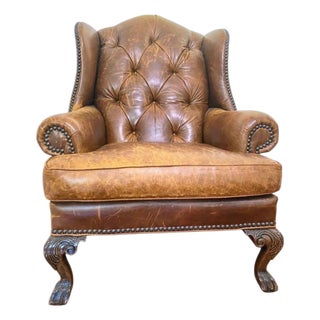 Rare Vintage Zagaroli Chesterfield Wingback Leather Chair With Hairy Claws For Sale