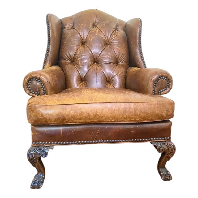 Rare Vintage Zagaroli Chesterfield Wingback Leather Chair With Hairy Claws For Sale