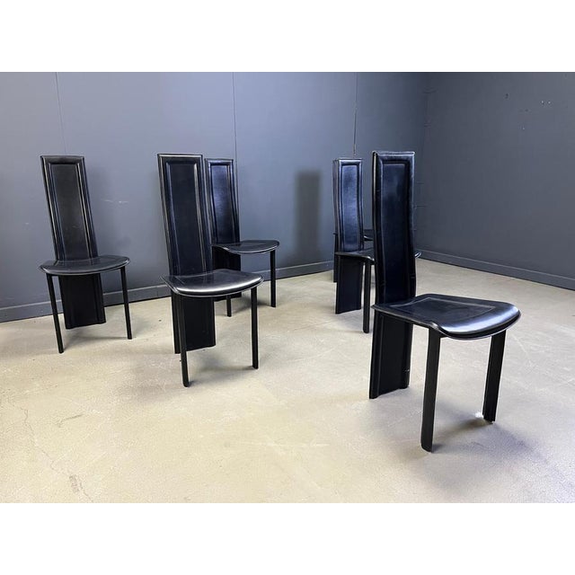 Vintage Black Leather Dining Chairs, 1980s, Set of 6 For Sale - Image 4 of 10