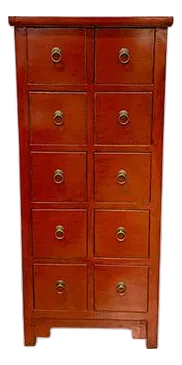 1980s Red Lacquer CD Storage Cabinet