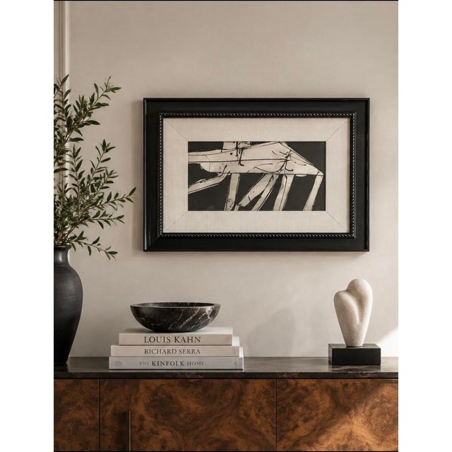 Black Mid-Century (1956) Black & White Abstract Painting by Carmen Louis Cicero, Framed, Signed, 19” X 26” For Sale - Image 8 of 8