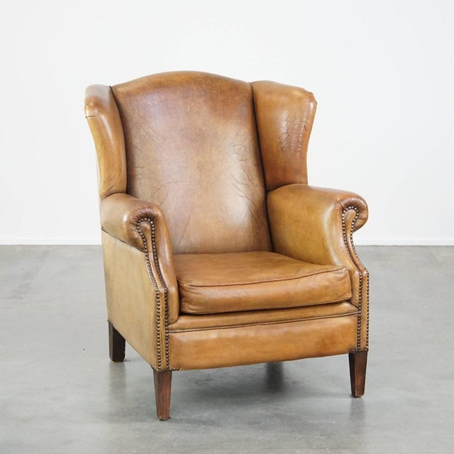 Wing Chair in Sheep Leather For Sale - Image 15 of 15