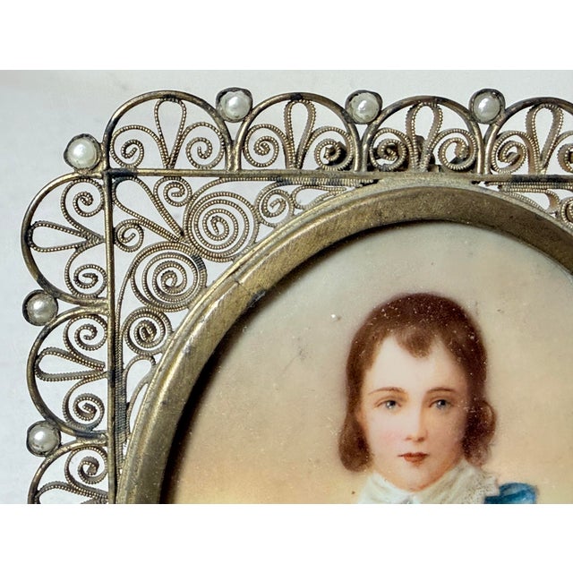 2 Sided Antique 1800's Miniature Mini Original Painting Portrait the Blue Boy For Sale - Image 13 of 14