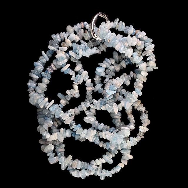 Two Strand Eternity Necklace of Aquamarine Polished Chips For Sale In Raleigh - Image 6 of 7