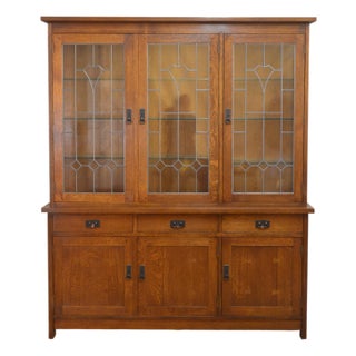 Stickley Arts and Crafts Oak China Cabinet For Sale