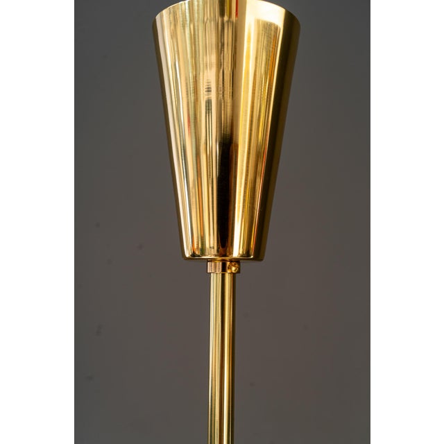Mid-Century Modern Round Textured Glass Ring and Brass Pendant Lamp by J. T. Kalmar, 1950s For Sale - Image 3 of 18
